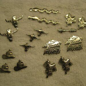 Lot of 17 Silver Tone Western Rodeo Cowboy Hat Charms